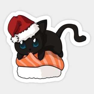 Black Cat Salmon Sushi Christmas Sticker